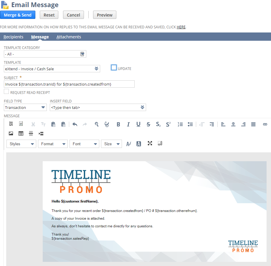 NetSuite invoice email template