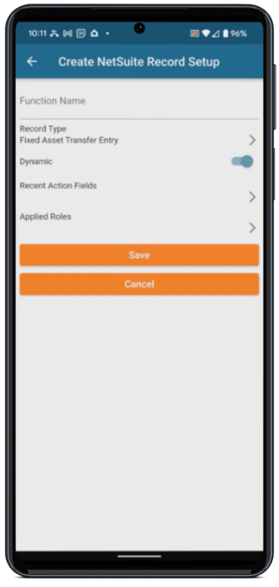 Isolated screenshot of creating a record set up for the only NetSuite DIY mobile app.