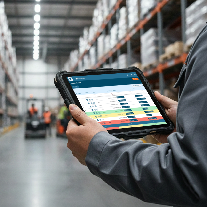 User viewing color coded list on tablet device